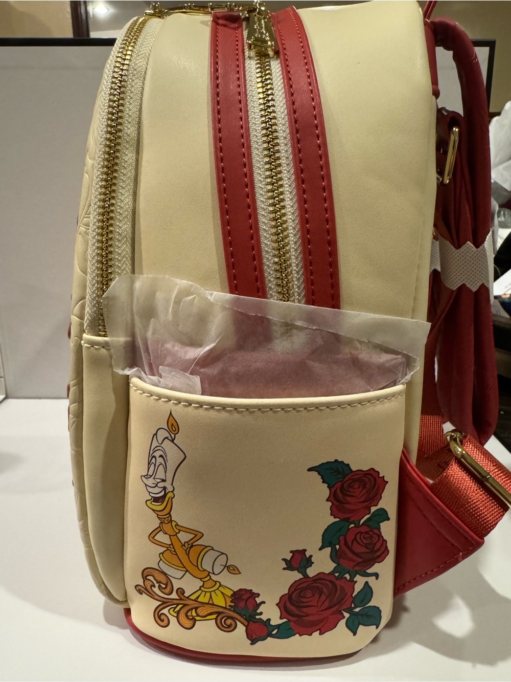Loungefly Disney Belle Cream Floral Bookstack Mini Backpack - Picture 3 of 7